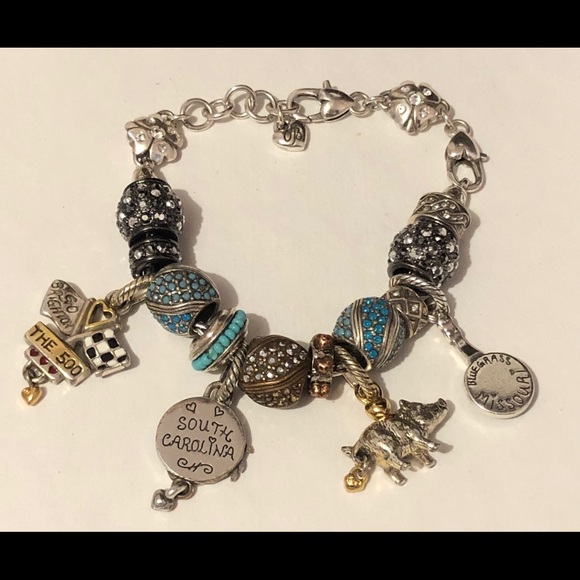 Brighton Americana turquoise bead Swirls of crystals & silver Retired - Picture 6 of 7